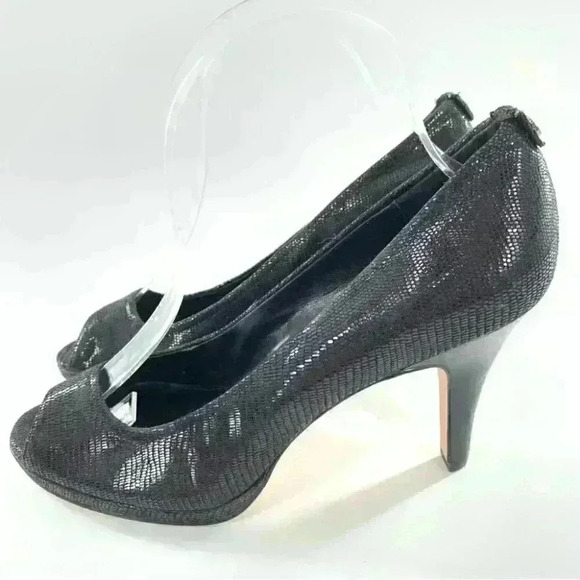 Calvin Klein heels 8.5 Kail black leather snakeskin embossed platforms party - Picture 6 of 14